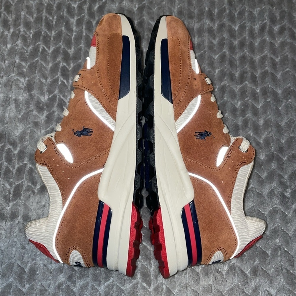 Polo Ralph Lauren Men’s 10 Trackstr 200 Suede Leather Retro Sneakers Brown Red - Picture 8 of 14